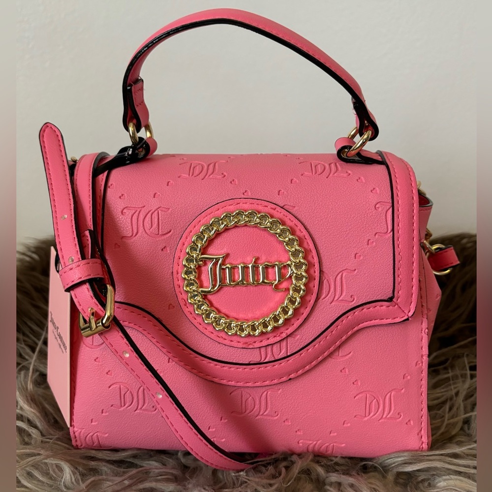 JUICY COUTURE Bag Stay in Circle Mini Crossbody - Pink Lemonade Deboss NWT - Picture 2 of 13